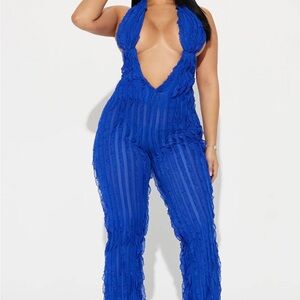Fashion Nova Royal Blue Halter Jumpsuit